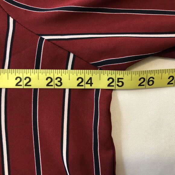 Haute Monde Button Up Blouse Women 2XL Maroon Stripe Semi Sheer Tie Waist & Cuff - Picture 8 of 12
